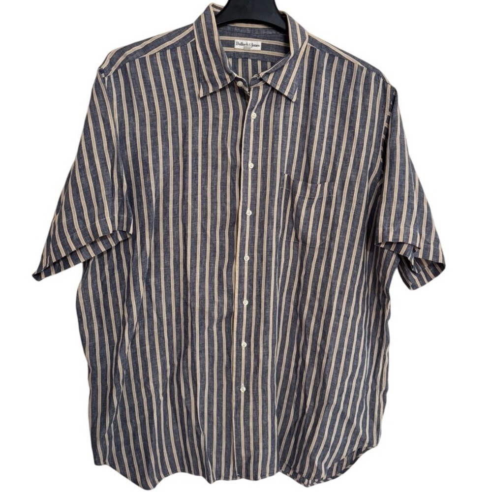 Bullock &‎ Jones Casual Button down Shirt Mens XL Striped 100% Pure Linen Pocket